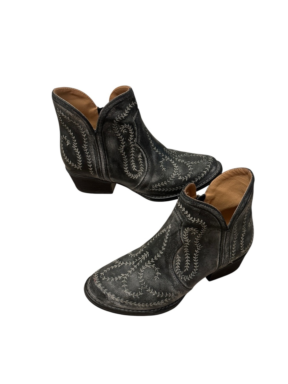 Sterling River Boho Western Gray Leather Embroidered Ankle Booties Womens 8.5
